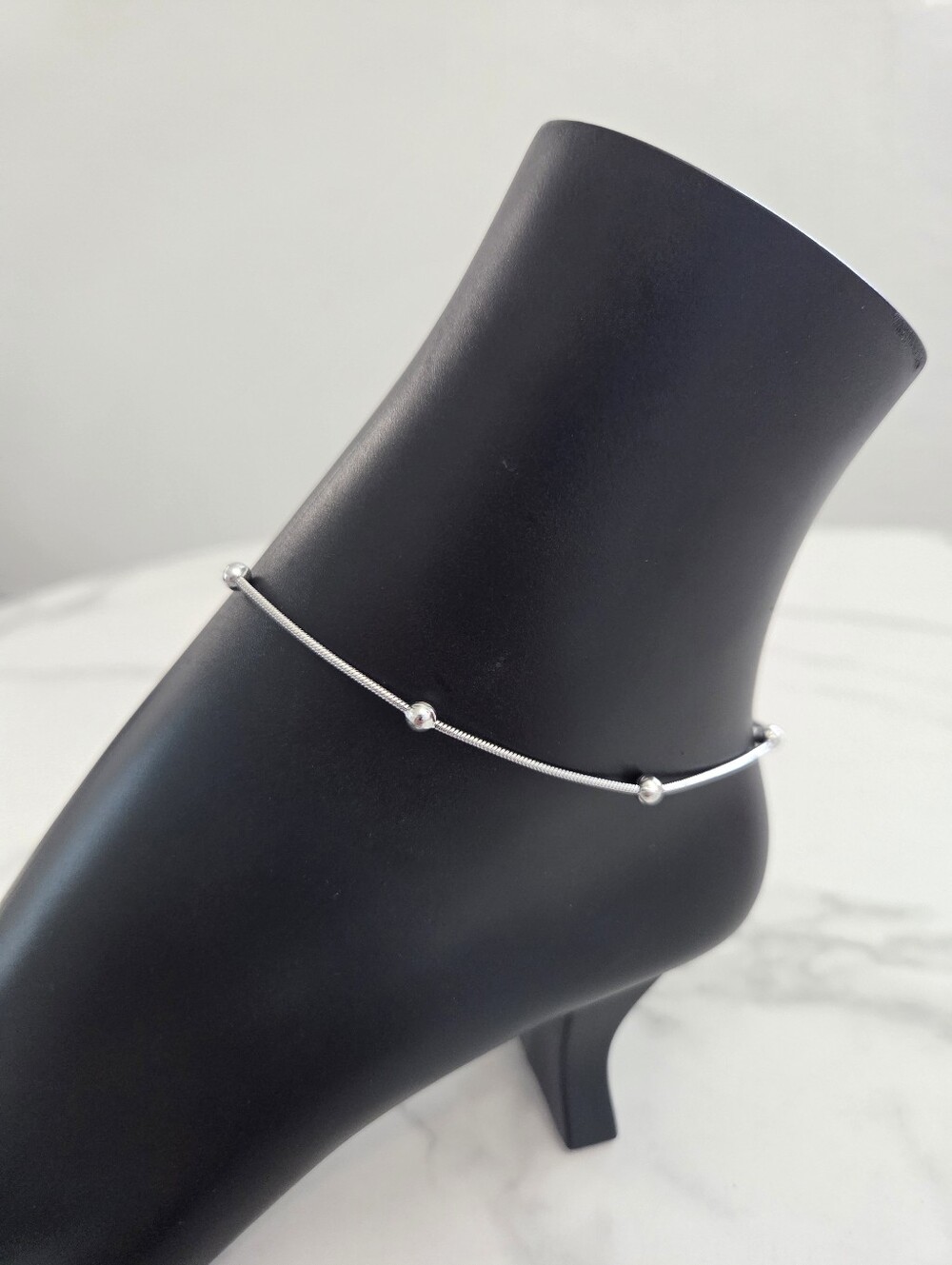 Silver Bead Snake Chain Adjustable Ankle Bracelet Minimalist Layering Boho New